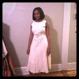 Cream sleeveless Linen Blend A-Line Dress